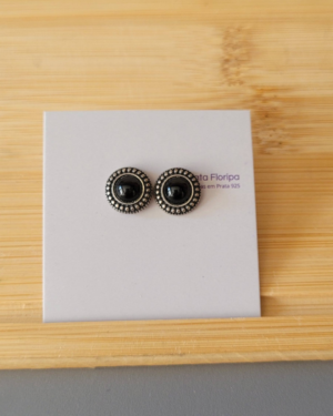 Brinco Prata 925 Marcassita com Pedra Ônix Vintage – Prata Floripa