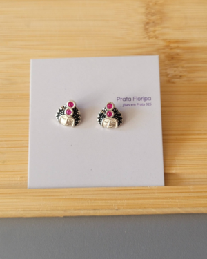 Brinco Buda em Prata Bali 925 com Zircônia Rosa Étnico – Prata Floripa