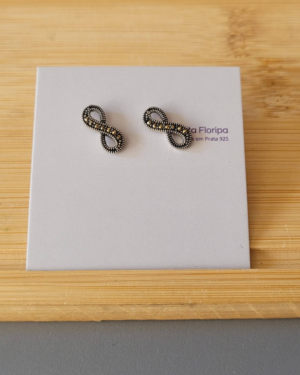 Brinco Infinito Prata Bali 925 com Pedras Marcassita Relevo – Prata Floripa