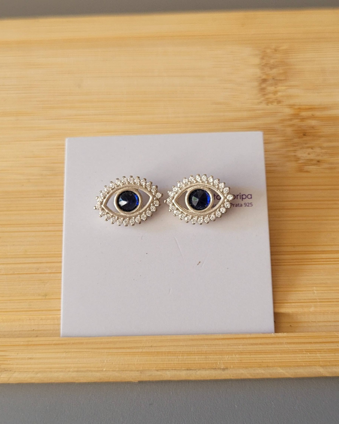 Brinco Olho Grego Prata Bali 925 Cravejado Zircônia Azul e Branca - Prata Floripa